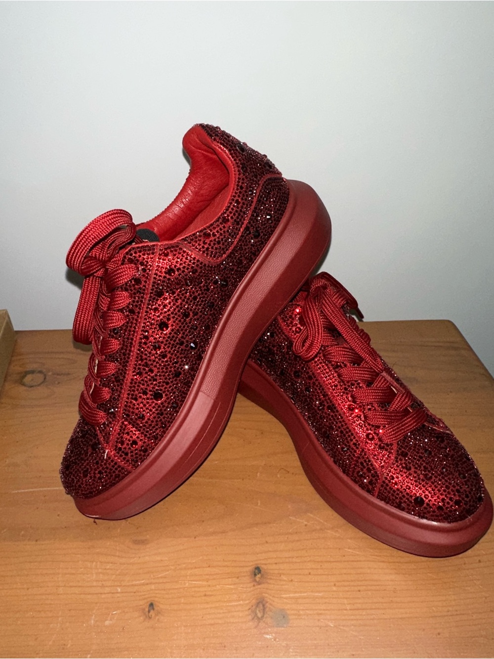 Steve Madden Gasp Red Sequin Platform Sneakers